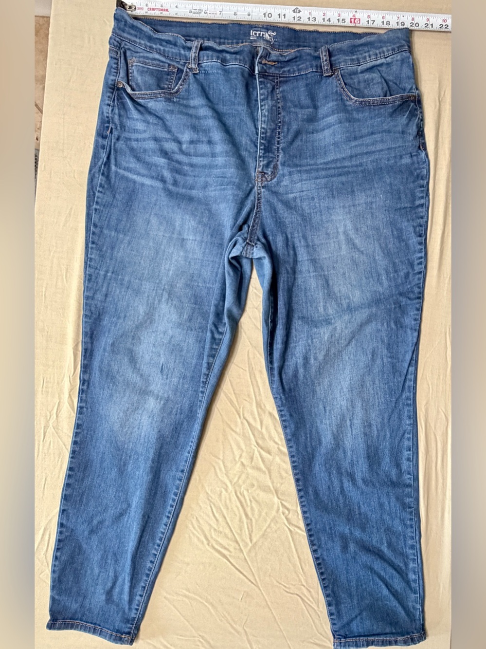 Terra & Sky Women's Skinny Jeans Blue Denim Stretch 5-Pocket Button Zip